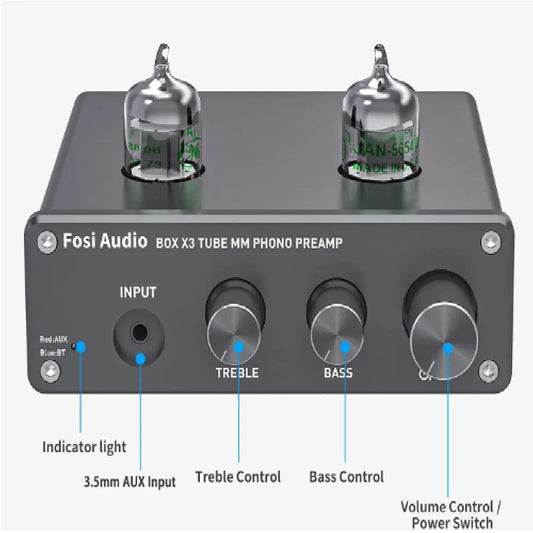 Preamplificador de tubos para tocadiscos Bluetooth- Fosi Audio Box X3