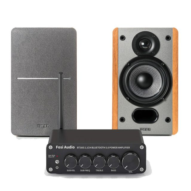 Amplificador De Sonido Fosi Audio BT30D + Parlantes Pasivos Hi-Fi Edifier P12 20W