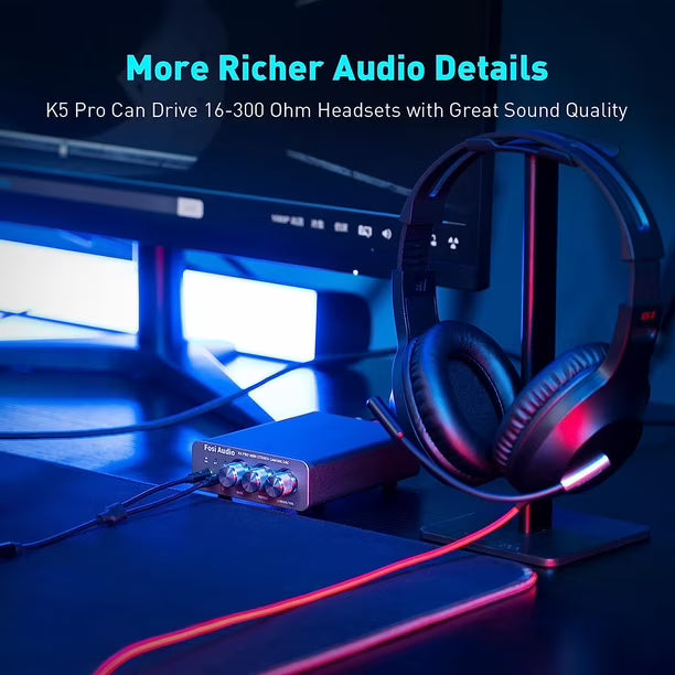 Amplificador de Audífonos DAC HiFi hasta 1000mW a 16ohm – Fosi Audio K5 Pro – Ideal para Gaming