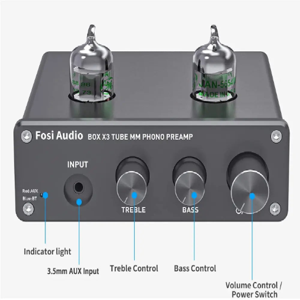 Preamplificador de tubos para tocadiscos Bluetooth- Fosi Audio Box X3