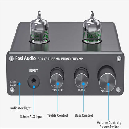 Preamplificador de tubos para tocadiscos Bluetooth- Fosi Audio Box X3