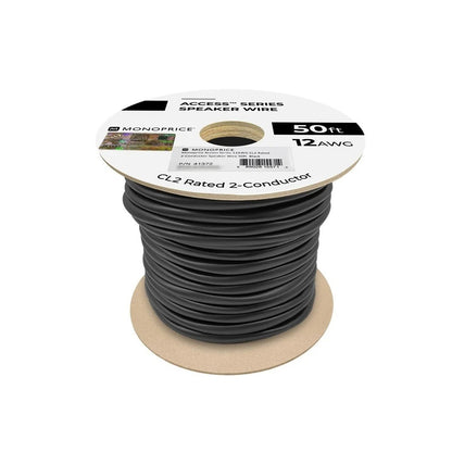 Cable para Parlantes 12 AWG CL2, 2 Conductores, 15,2m, Negro – Monoprice