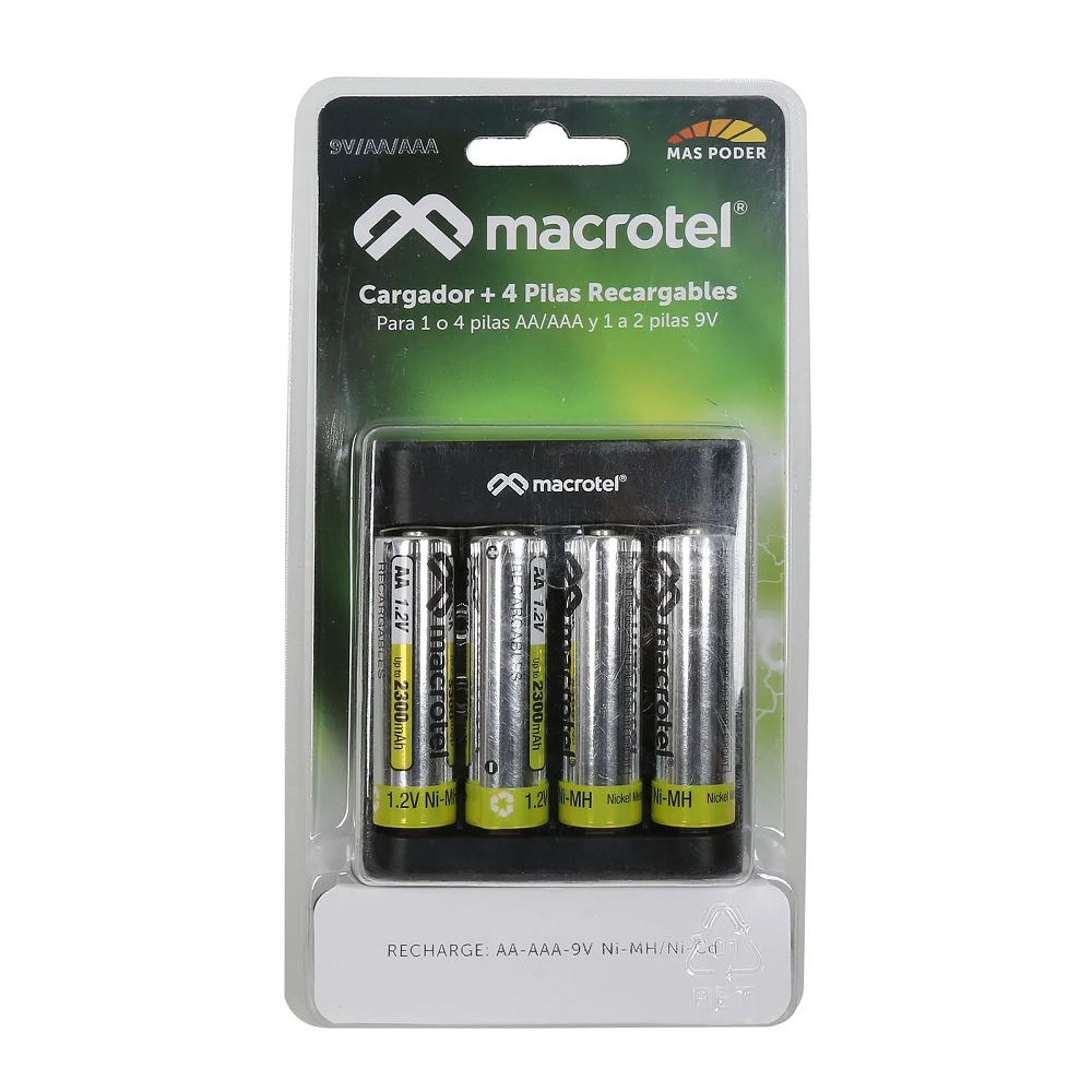 Cargador De Pilas + 4 Pilas AA 2300ma - Macrotel