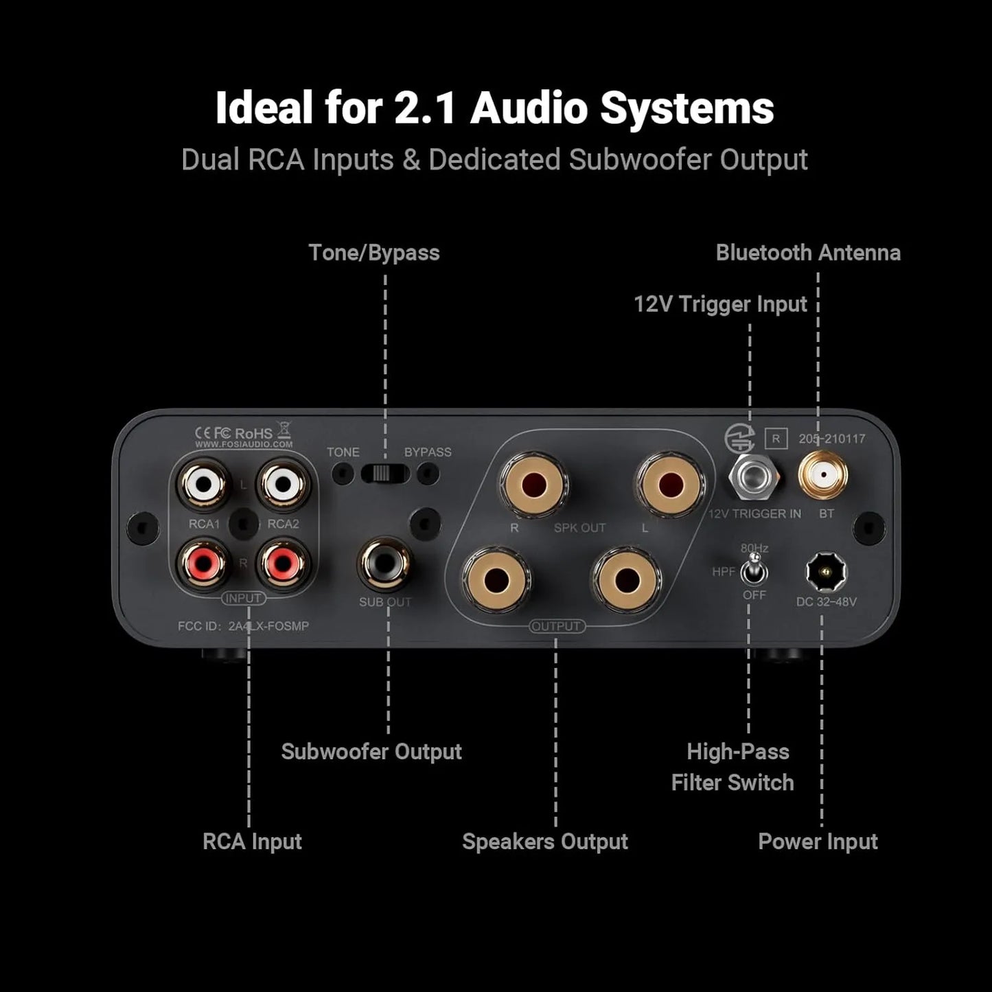 Amplificador de Audio Bluetooth 300W 2.1 Hi-Res Audio - Fosi Audio BT20A MAX con Fuente 48V