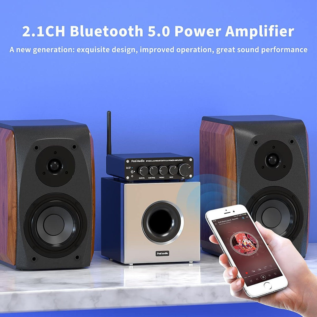 Amplificador de Audio Bluetooth 5.0 de 2.1 canales 50W x 2+100W – Fosi Audio BT30D