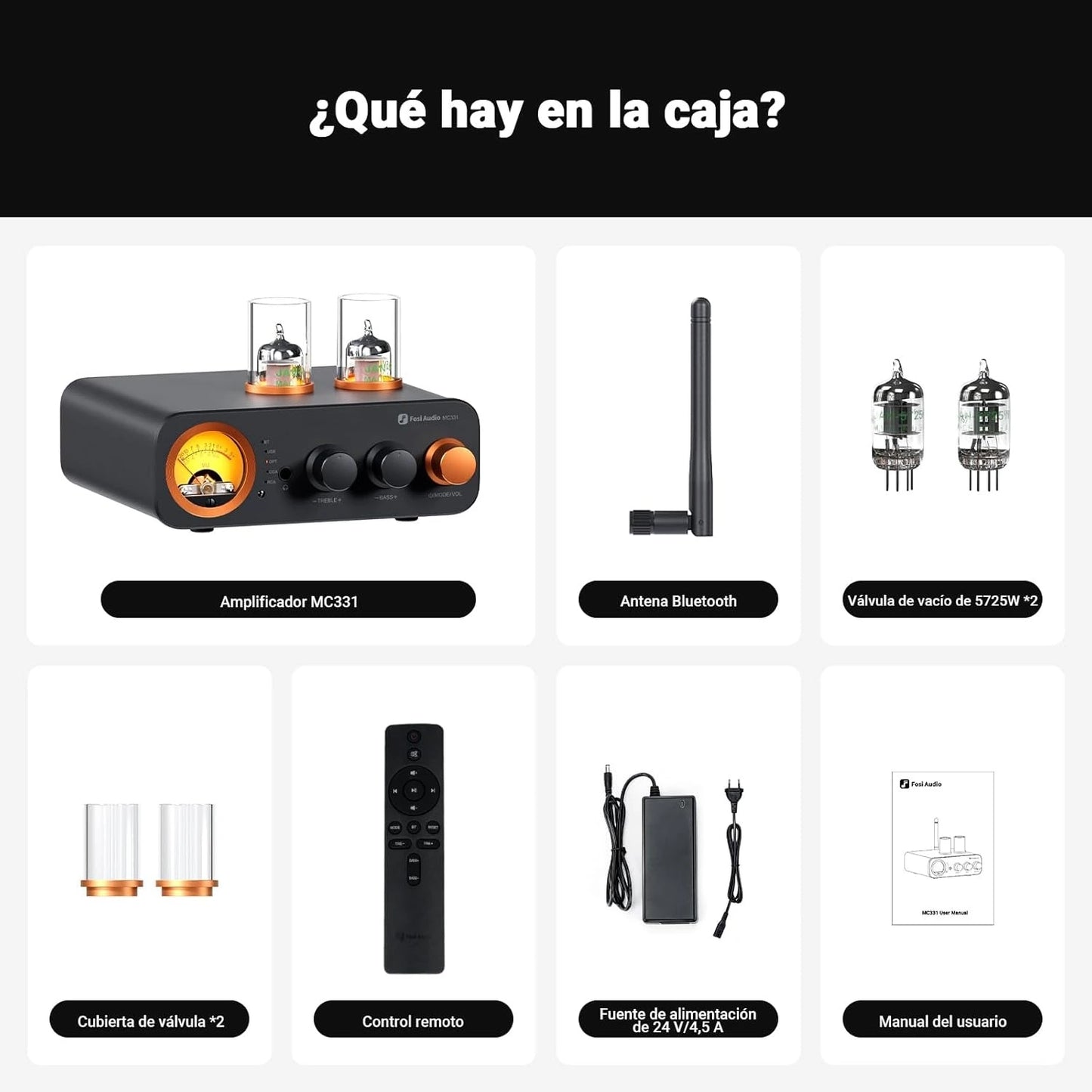 Amplificador de Audio Bluetooth a Tubos con Medidor VU - Fosi Audio MC331