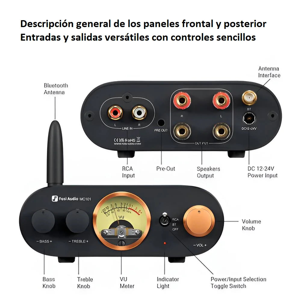 Amplificador de Audio Estéreo Bluetooth con Medidor VU - Fosi Audio MC101