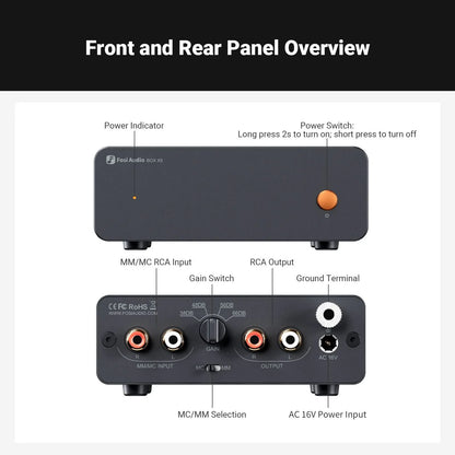 Preamplificador Phono MM MC para Tornamesa Fosi Audio Box X5 Con RIAA y Ganancia Ajustable