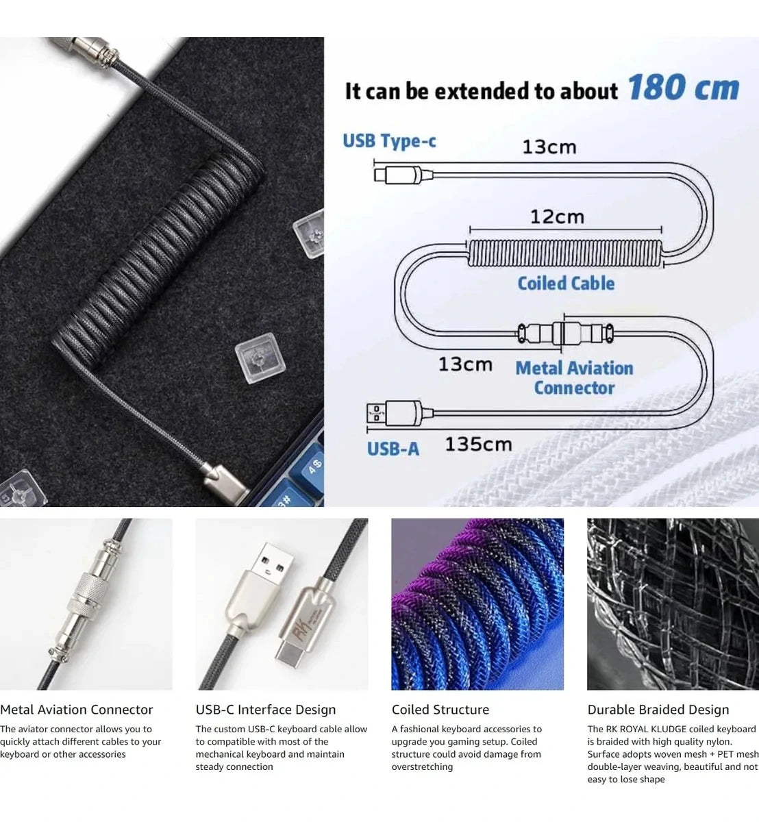 Cable USB Tipo C Trenzado – Coiled Cable Royal Kludge