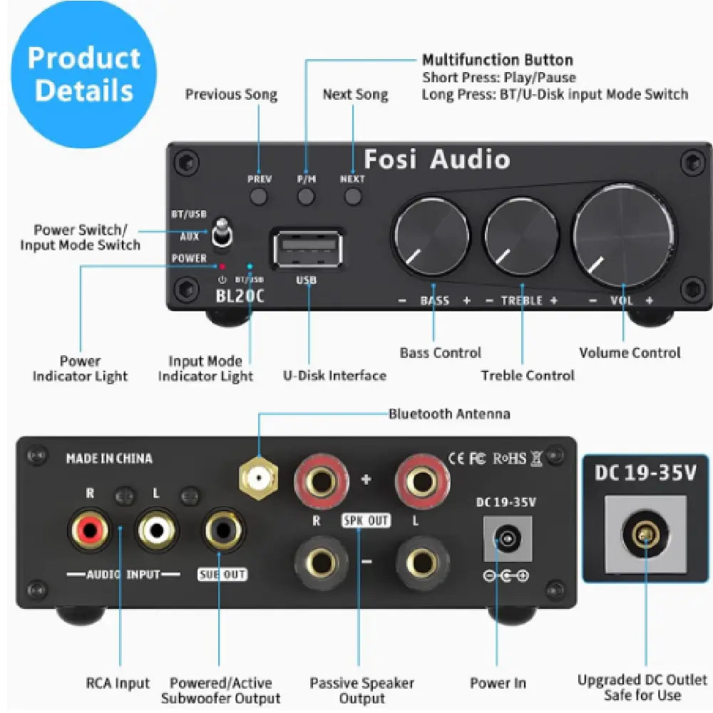 Amplificador de Audio - Fosi Audio BL20C Bluetooth 5.0