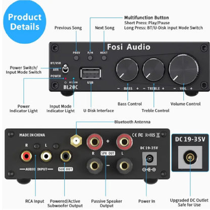 Amplificador de Audio - Fosi Audio BL20C Bluetooth 5.0