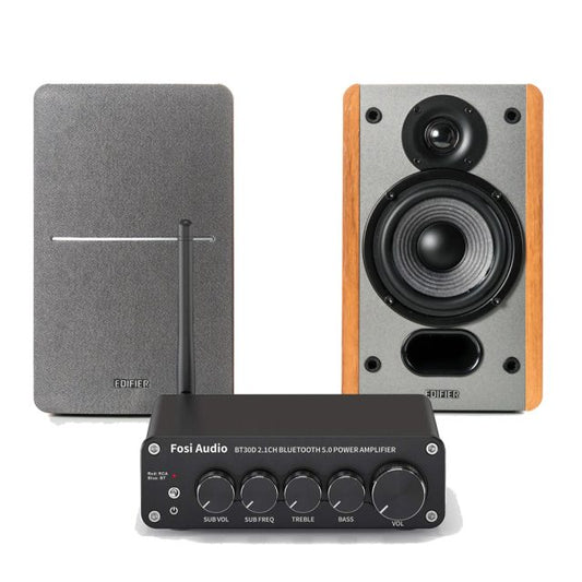 Amplificador De Sonido Fosi Audio BT30D + Parlantes Pasivos Hi-Fi Edifier P12 20W