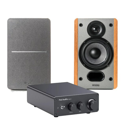 Amplificador De Potencia De Sonido Fosi Audio TB10D + Parlantes Pasivos Hi-Fi Edifier P12 20W