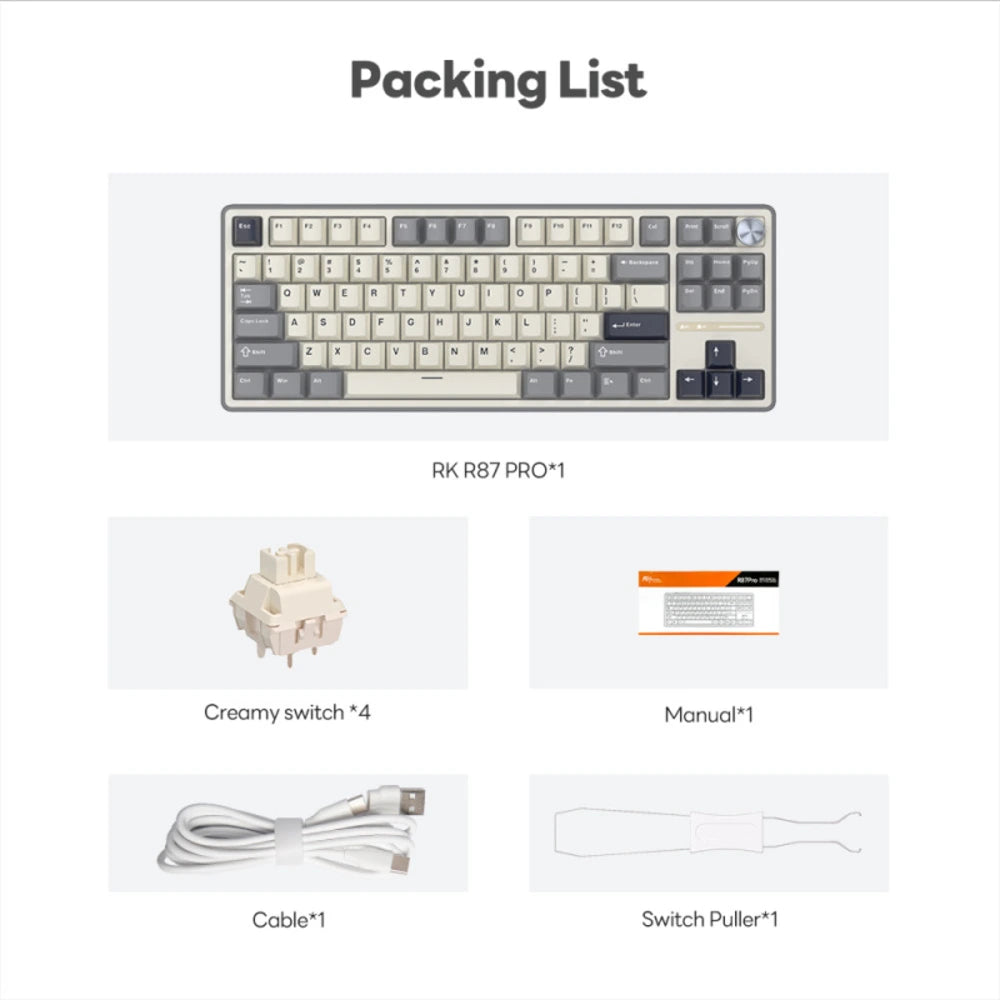 Teclado Mecánico RK R87Pro Half Grey 80% Español Switches Lineales - Royal Kludge