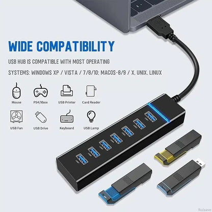 HUB USB 3.0 de 7 Puertos y Cable Largo de 120cm