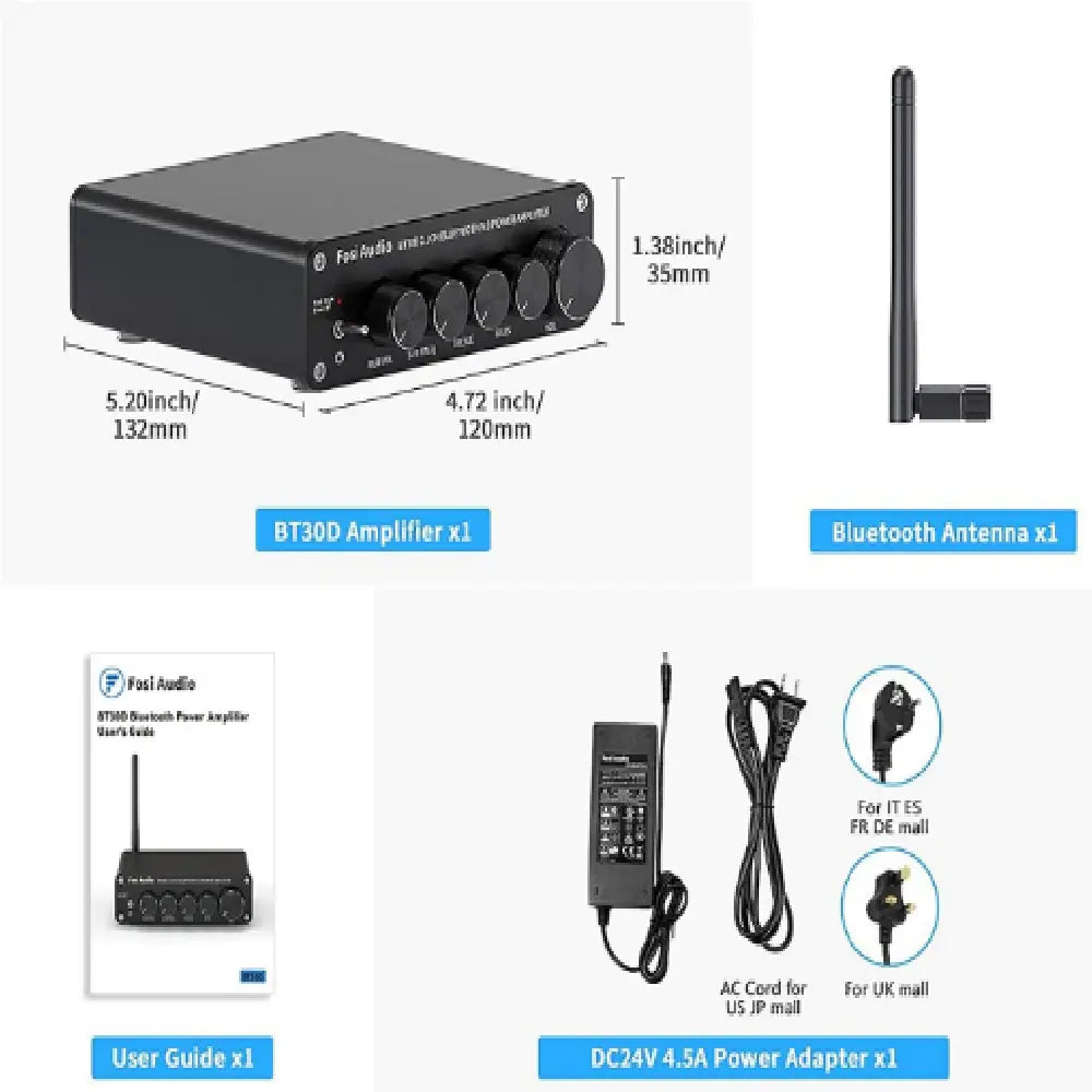 Amplificador de Audio Bluetooth 5.0 de 2.1 canales 50W x 2+100W – Fosi Audio BT30D