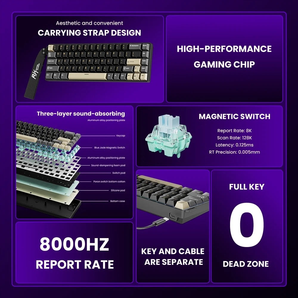 Teclado Magnético Gamer Royal Kludge RK68 HE 8KHz Hall Effect