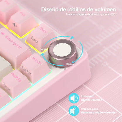 Teclado Mecánico RK R75 Español Pink Melody 75% Royal Kludge