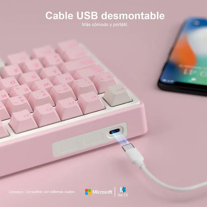 Teclado Mecánico RK R75 Español Pink Melody 75% Royal Kludge