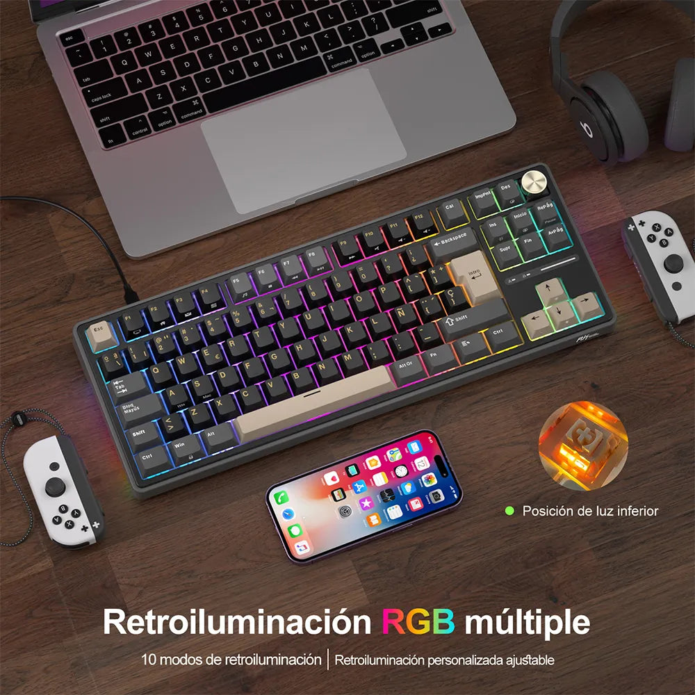 Teclado Mecánico Royal Kludge R87 Pro Phantom Español 80% HotSwap