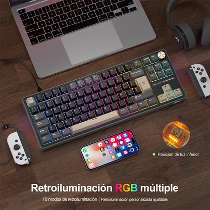Teclado Mecánico Royal Kludge R87 Pro Phantom Español 80% HotSwap