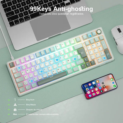 Teclado Mecánico Royal Kludge RK R98 Pro Skycyan RGB Español USB-C