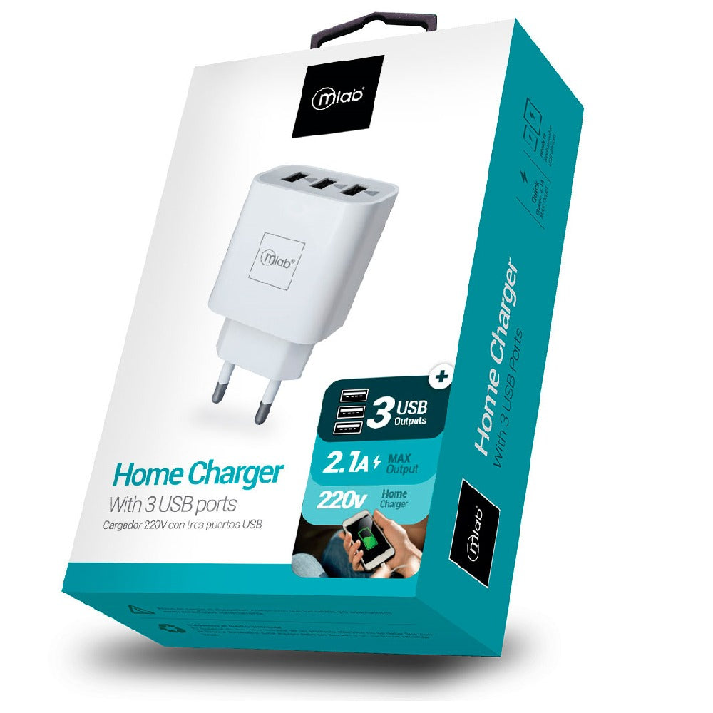 Cargador de Pared con 3 USB Blanco – Mlab
